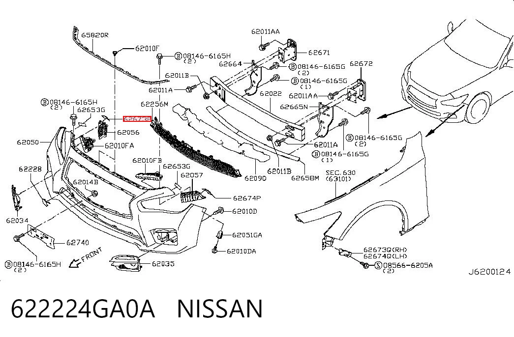 622224GA0A Nissan/Infiniti Soporte de parachoques delantero derecho