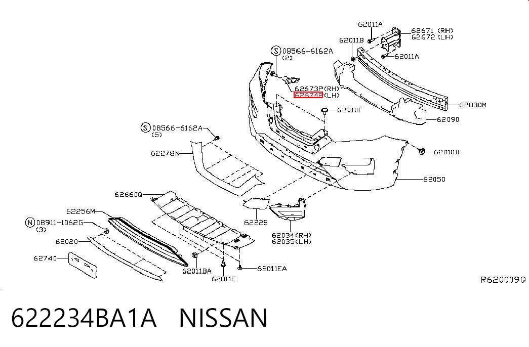 622234BA1A Nissan/Infiniti Soporte de parachoques delantero izquierdo