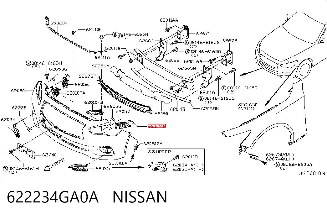 622234GA0A Nissan/Infiniti Soporte de parachoques delantero izquierdo
