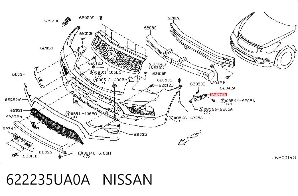 622235UA0A Nissan/Infiniti Soporte de parachoques delantero izquierdo
