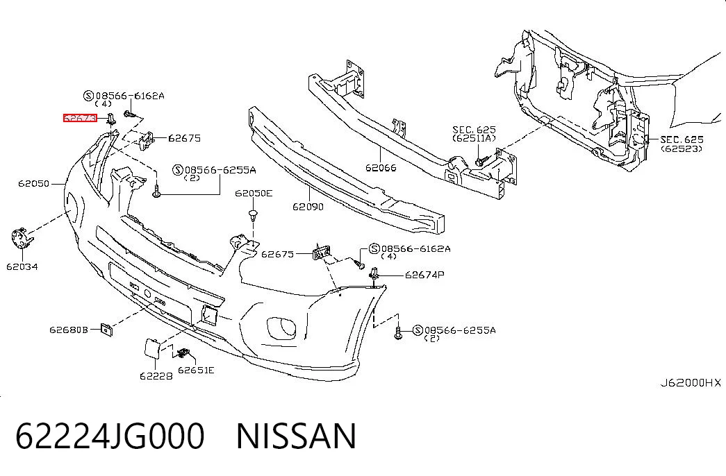 62224JG000 Nissan/Infiniti Soporte exterior derecho del parachoques delantero
