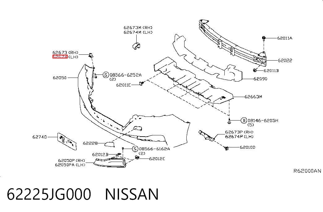 62225JG000 Nissan/Infiniti Soporte exterior izquierdo del parachoques delantero