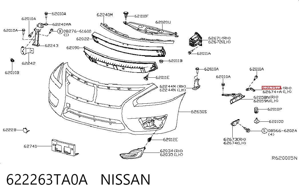 622263TA0A Nissan/Infiniti Soporte de parachoques delantero derecho