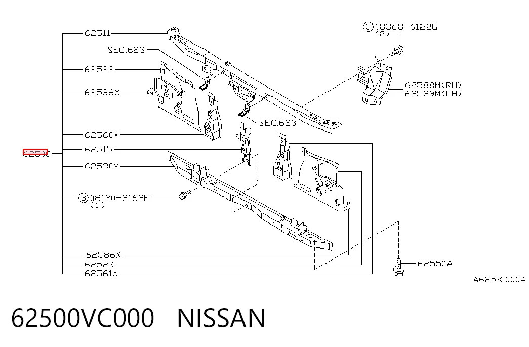 Soporte de radiador completo (panel de montaje para foco) para Nissan Patrol  Y61