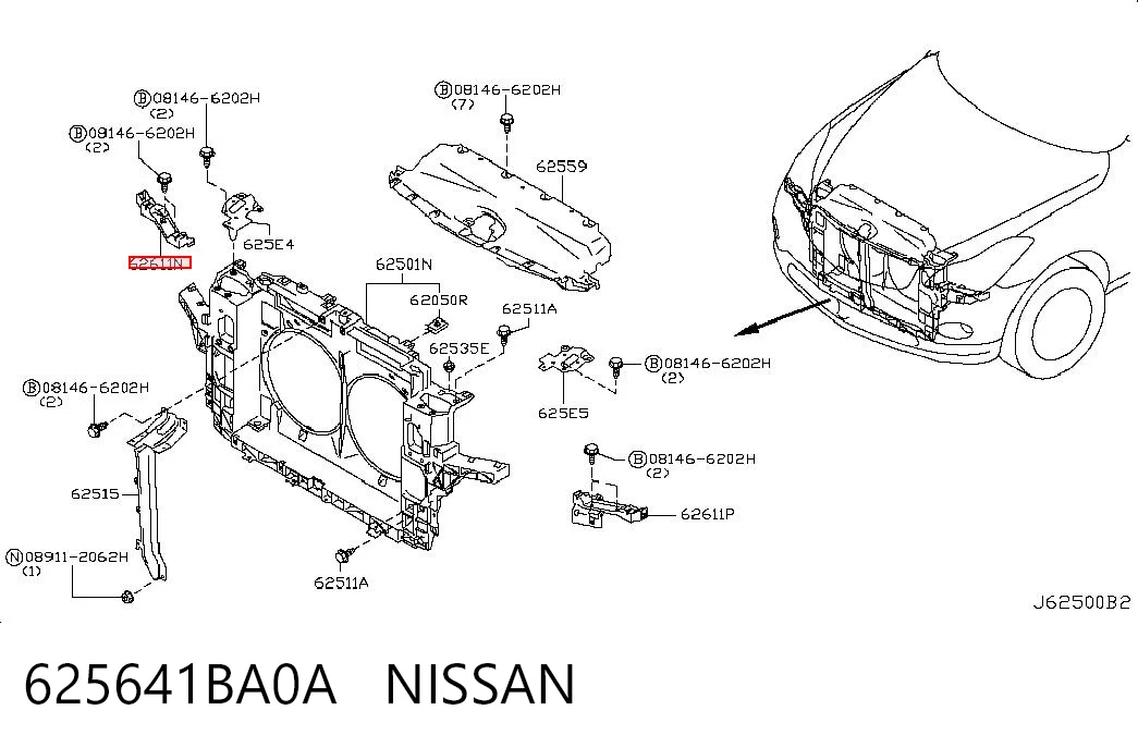 625641BA0A Nissan/Infiniti Soporte de fijación del faro delantero derecho