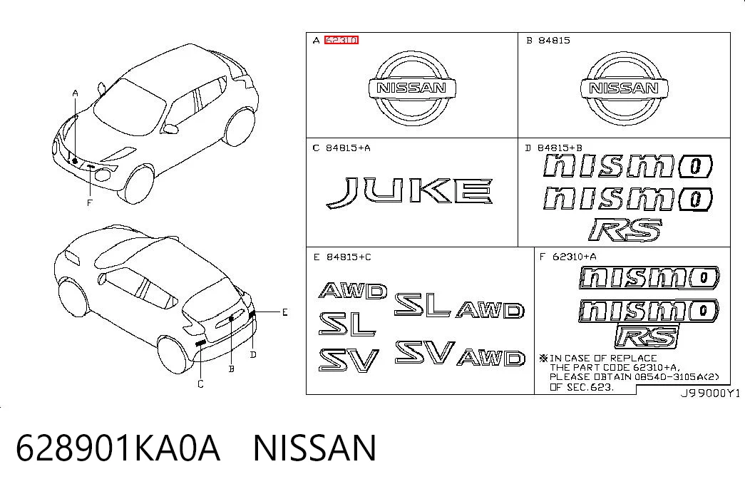 628901KA0A Nissan/Infiniti Emblema de la parrilla del radiador
