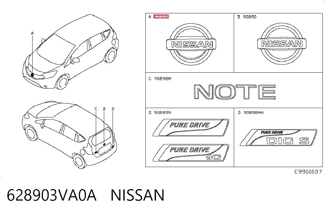 628903VA0A Nissan/Infiniti Emblema de capot 