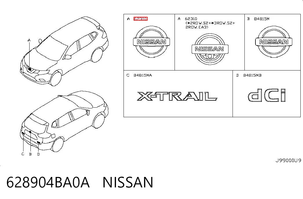 628904BA0A Nissan/Infiniti Emblema de la parrilla del radiador