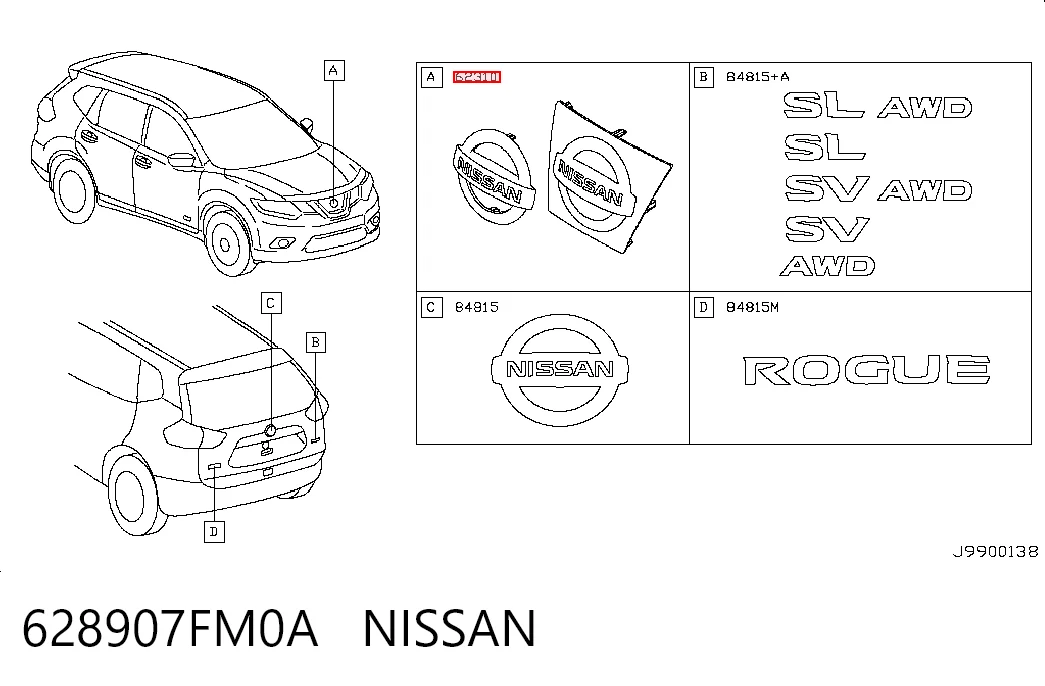 Emblema de la parrilla del radiador 628907FM0A NISSAN