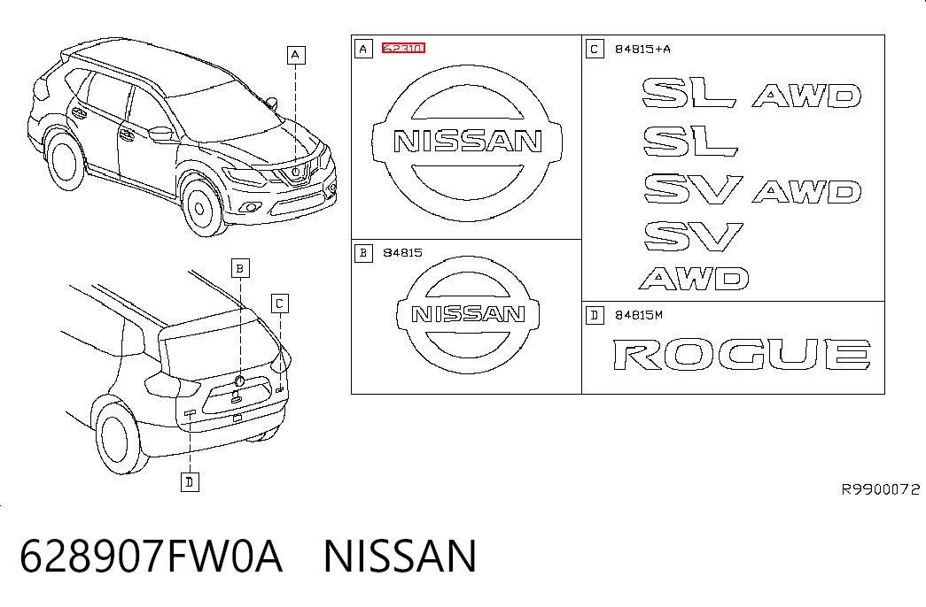 628907FW0A Nissan/Infiniti Emblema de la parrilla del radiador