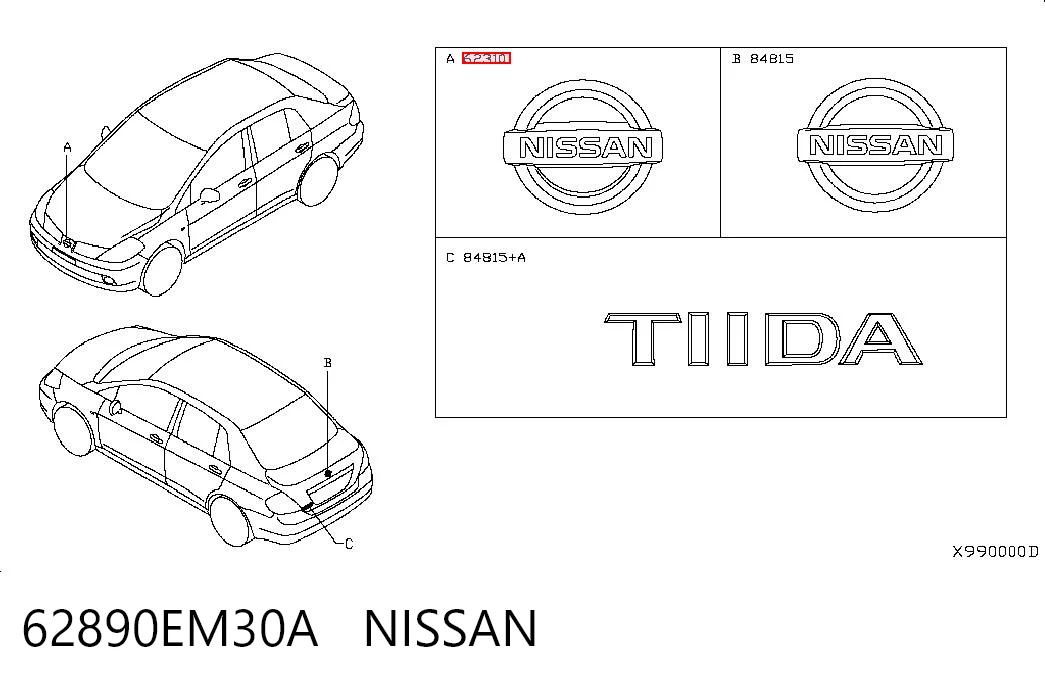 62890EM30A Nissan/Infiniti Emblema de la parrilla del radiador