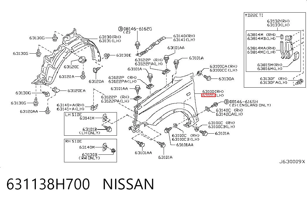 Aleta delantera izquierda para Nissan X-Trail T30