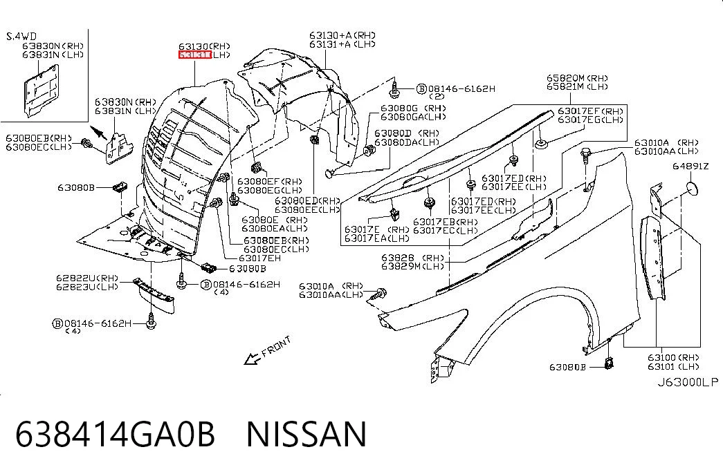 638414GA0B Nissan/Infiniti Guardalodos delantero izquierdo