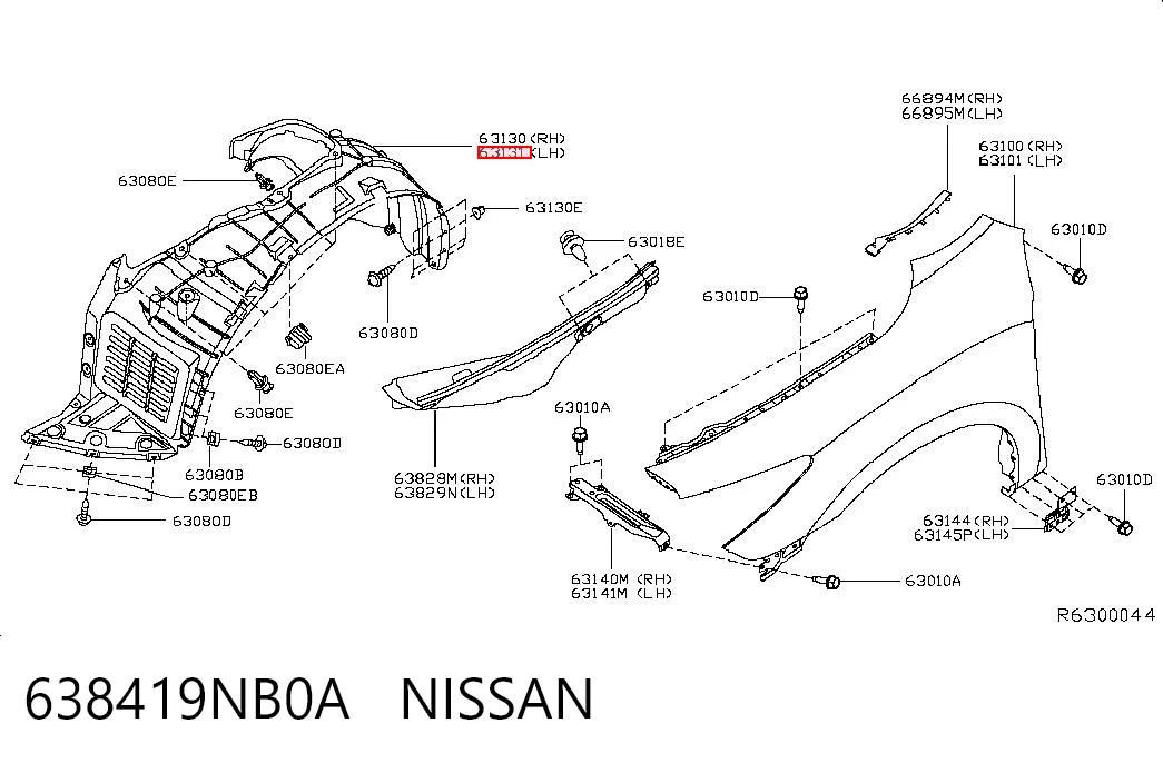 638419NB0A Nissan/Infiniti Guardalodos interior izquierdo, guardafango delantero