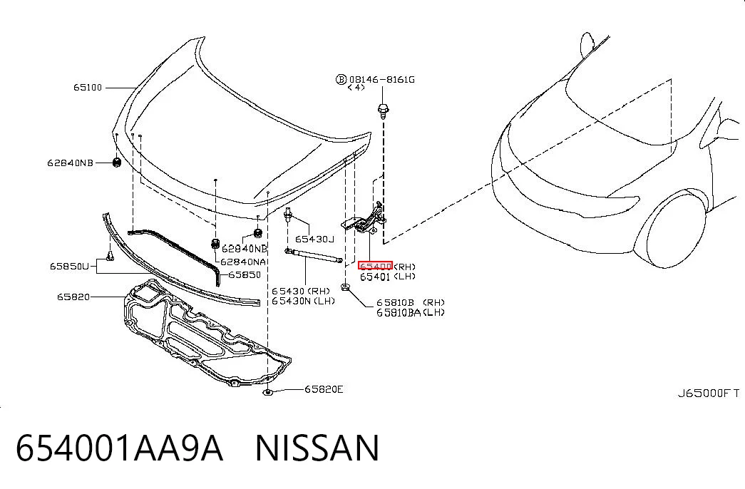 654001AA9A Nissan/Infiniti Bisagra de capot derecha