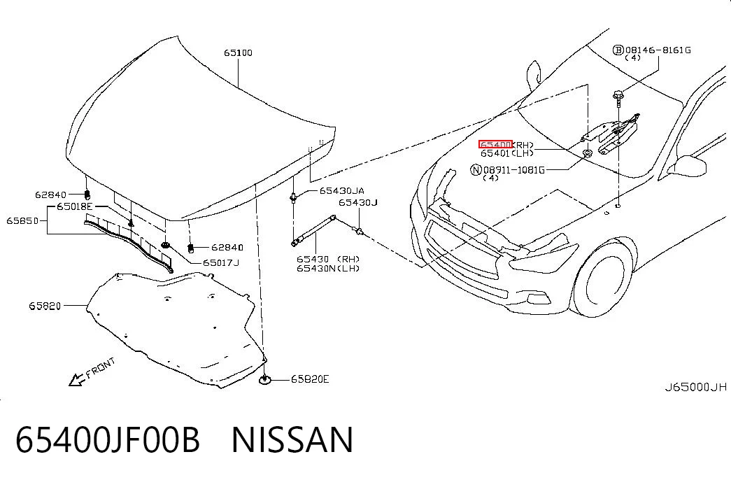 65400JF00B Nissan/Infiniti Bisagra de capot derecha