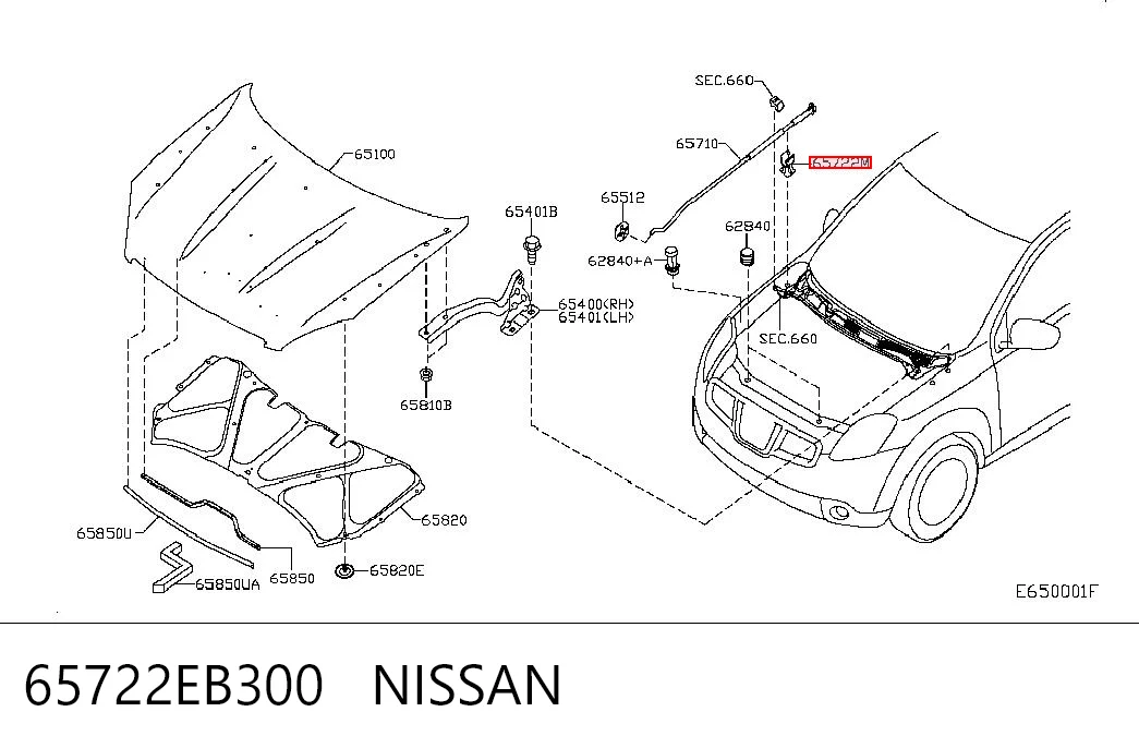 65722EB300 Nissan/Infiniti Fijador del soporte del capó