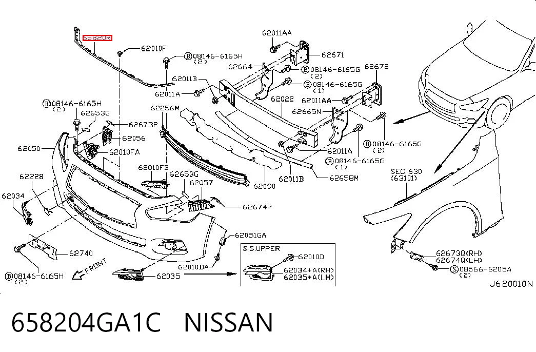 658204GA1C Nissan/Infiniti Junta del parachoques delantero