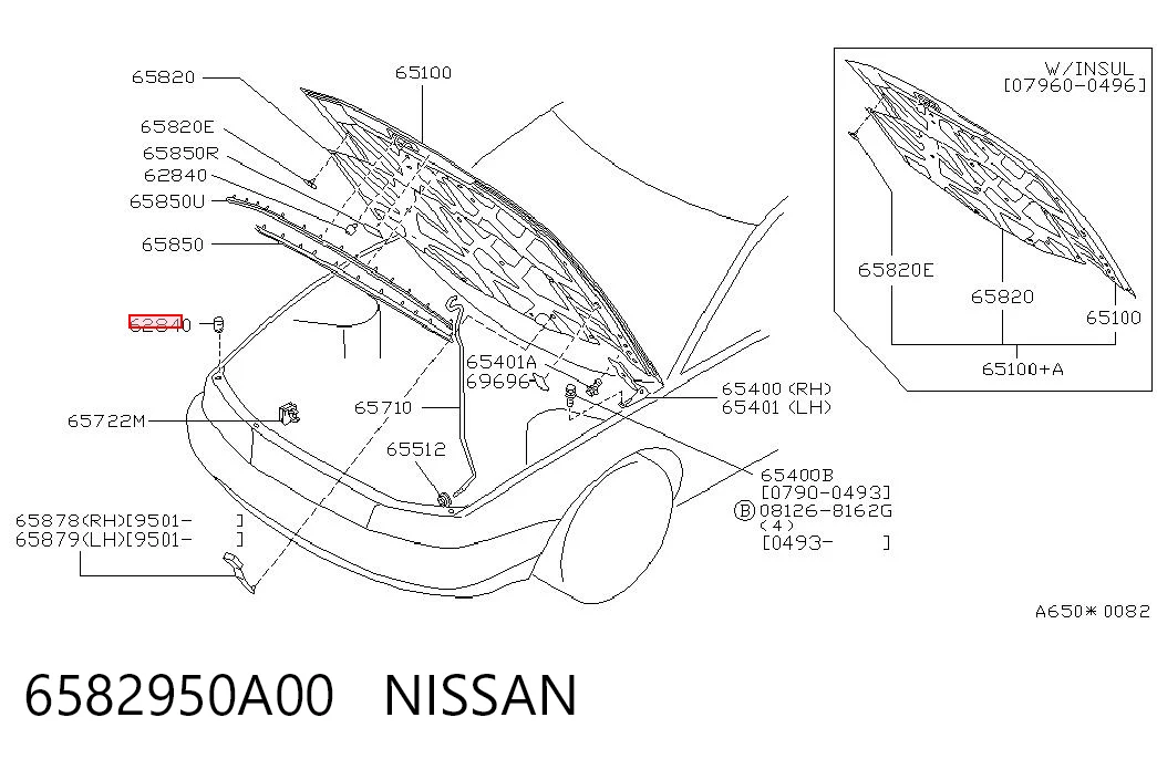 6582950A00 Nissan/Infiniti Tope del capó