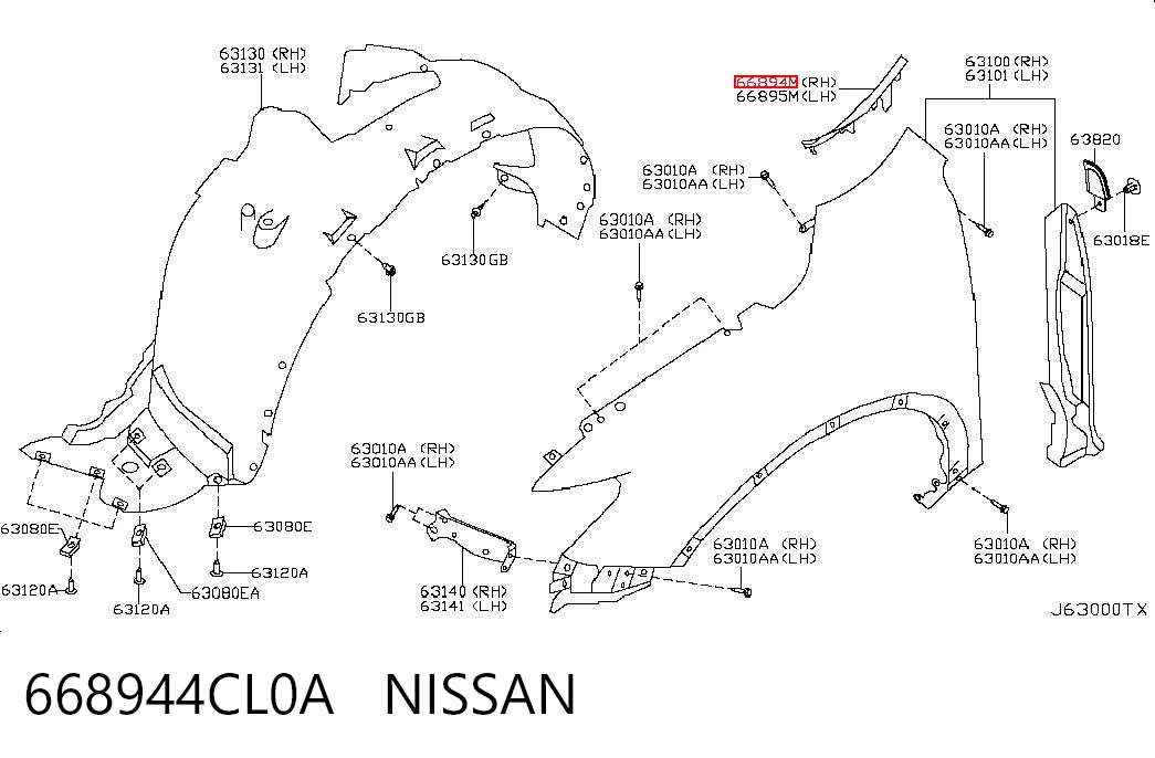 668944CL0A Nissan/Infiniti Sellado de guardabarros