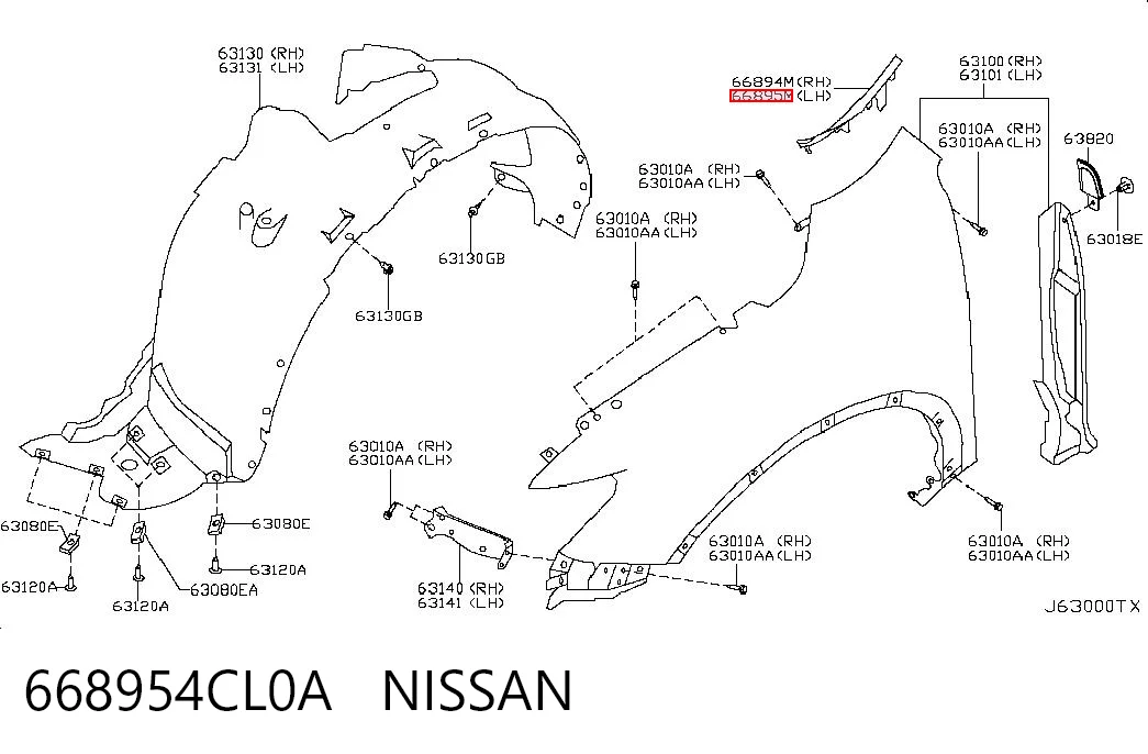 668954CL0A Nissan/Infiniti Sellado de guardabarros