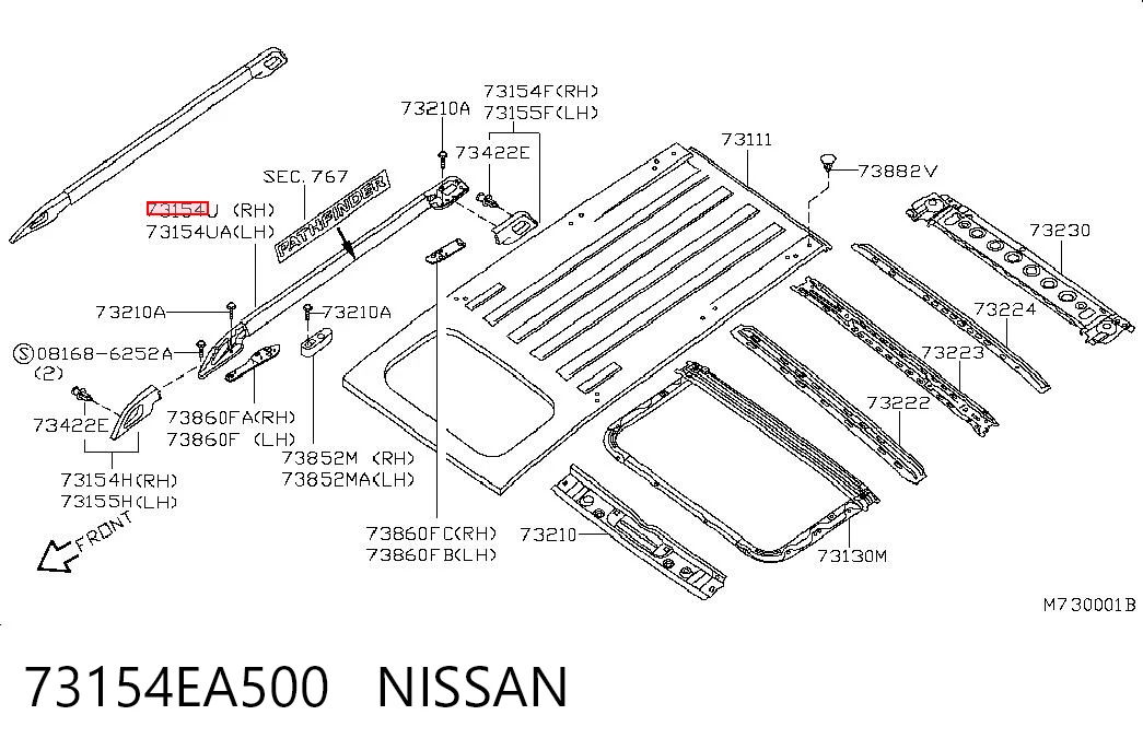 Riel de techo derecho 73154EA500 NISSAN