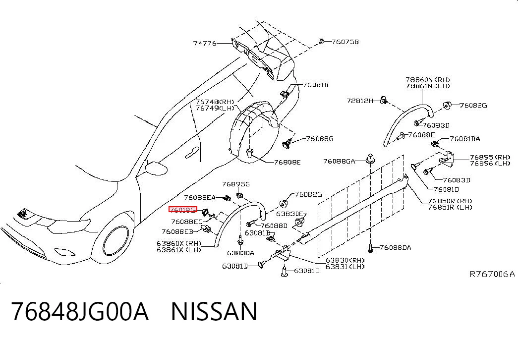 76848JG00A Nissan/Infiniti Clip de fijación del guardabarros delantero