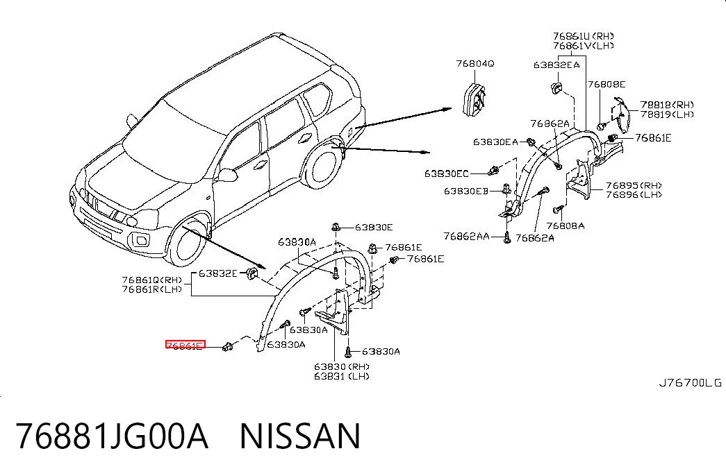 76881JG00A Nissan/Infiniti Clip de fijación del guardabarros delantero