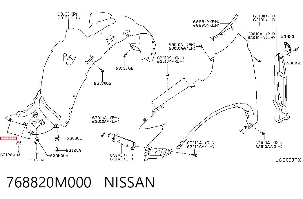 768820M000 Nissan/Infiniti Clip de fijación del guardabarros delantero