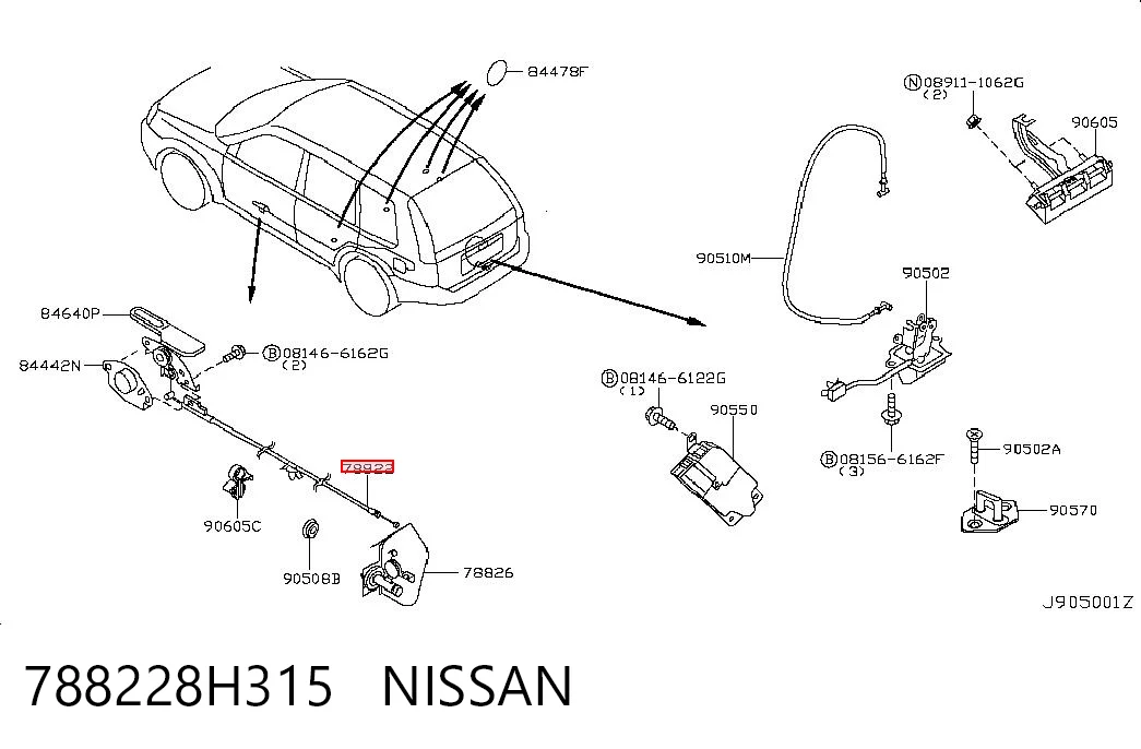 Cable de apertura de tapa del depósito de combustible 788228H315 NISSAN