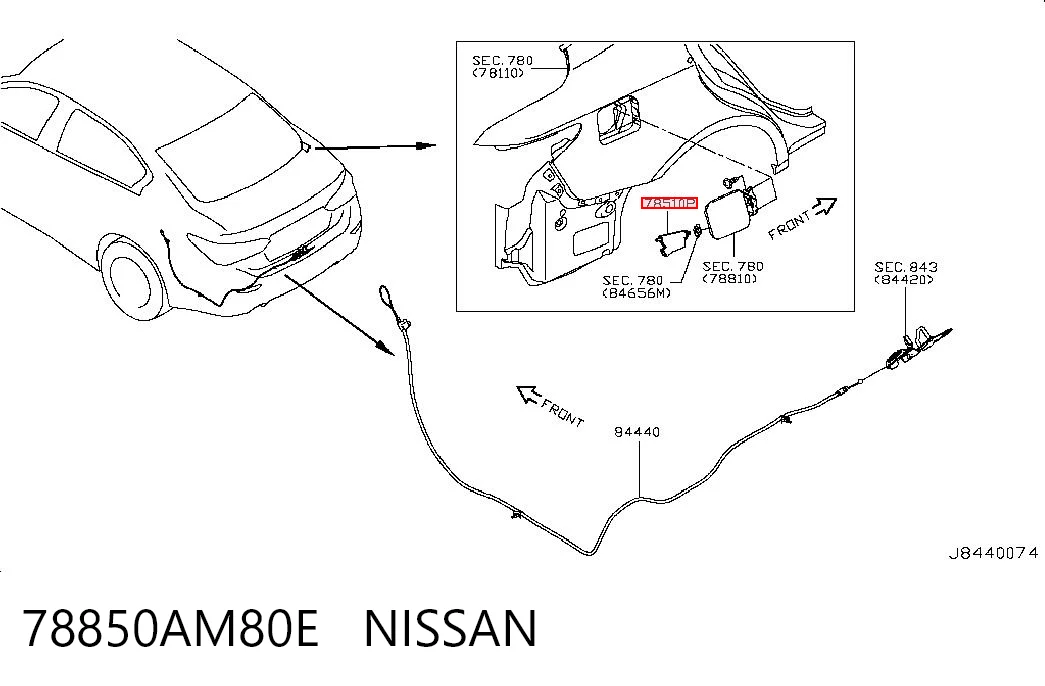 78850AM80E Nissan/Infiniti Cerradura de la tapa del depósito de combustible