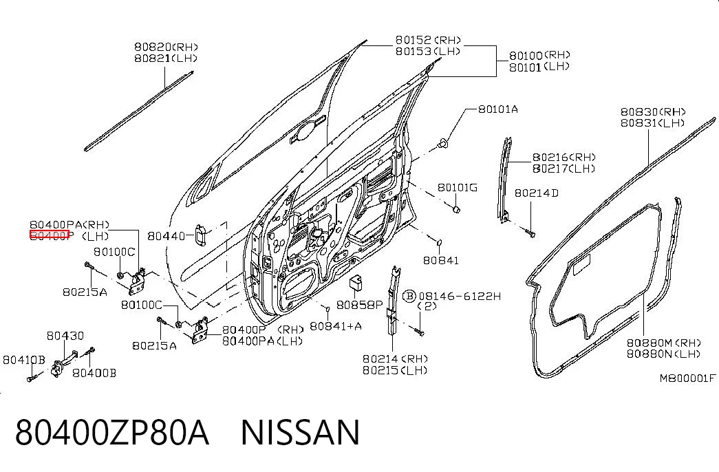 80400ZP80A Nissan/Infiniti Bisagra de la puerta delantera derecha
