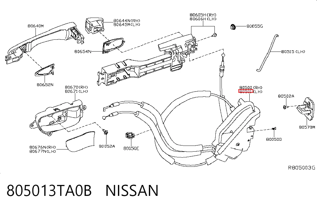 Cerradura de puerta para Nissan Altima L33 
