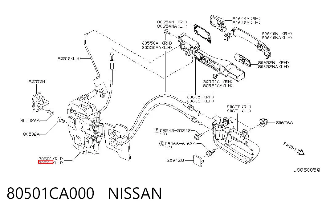 Cerradura de puerta delantera izquierda 80501CA000 NISSAN