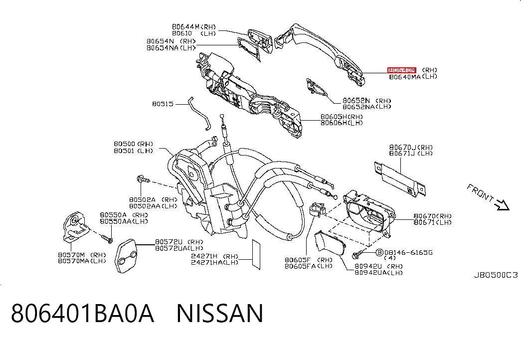 806401BA0A Nissan/Infiniti Manilla de puerta exterior delantero