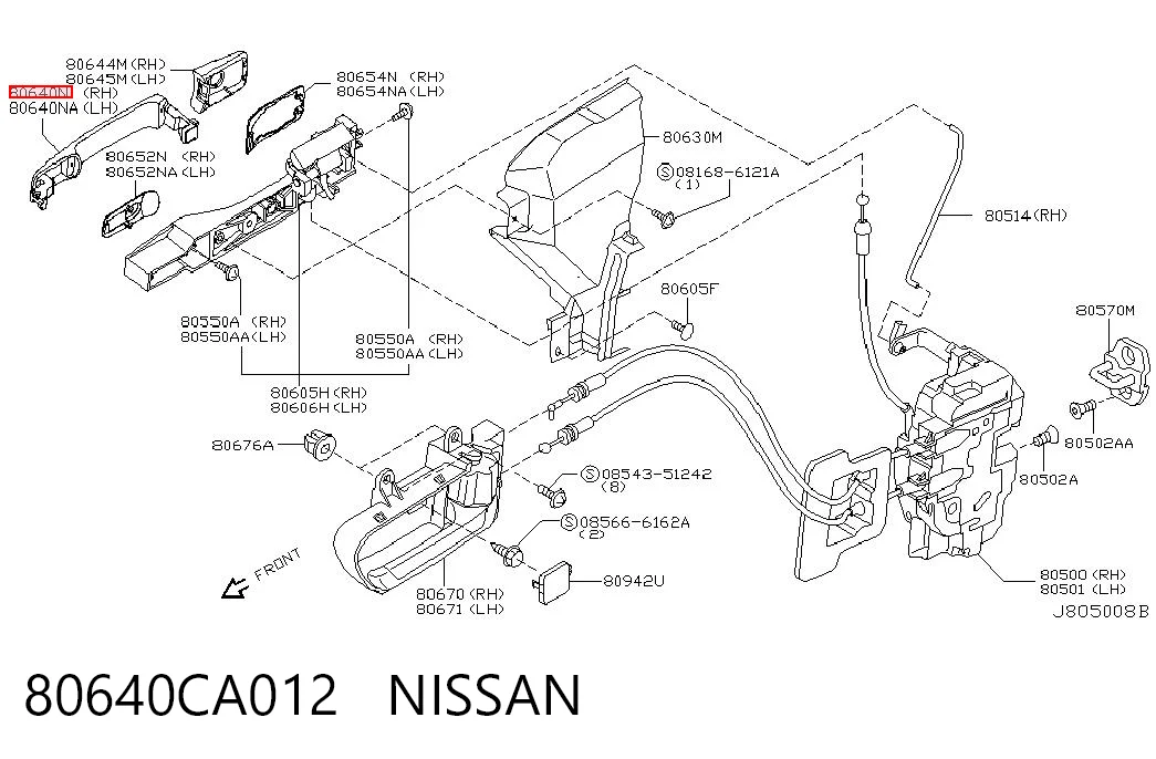 80640CA012 Nissan/Infiniti Manilla de puerta exterior delantero