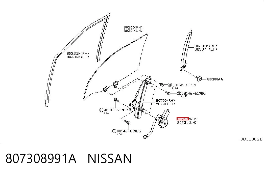 807308991A Nissan/Infiniti Motor del elevalunas de la puerta trasera derecha