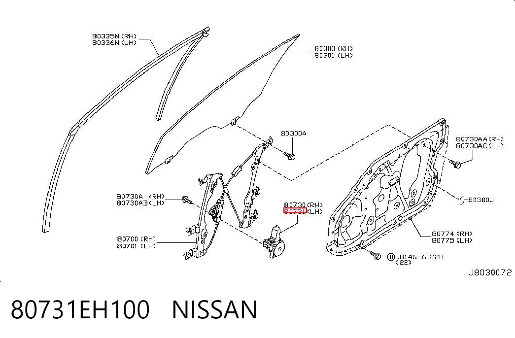 80731EH100 Nissan/Infiniti Motor elevalunas, puerta delantera izquierda