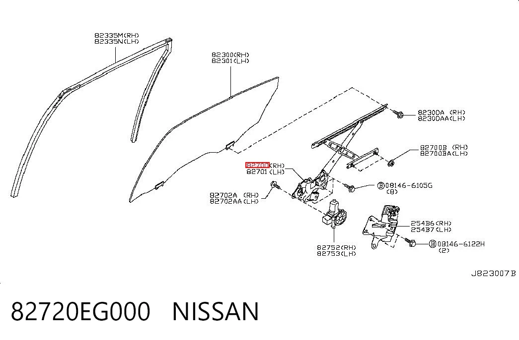 82720EG000 Nissan/Infiniti Mecanismo de elevalunas de la puerta trasera derecha