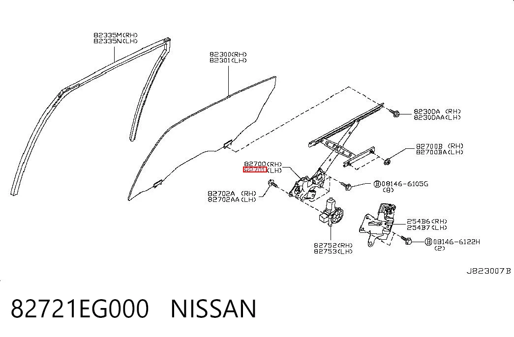 82721EG000 Nissan/Infiniti Mecanismo de elevalunas de la puerta trasera izquierda