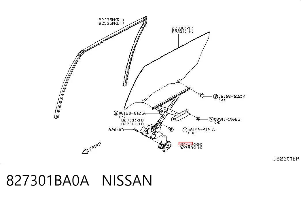 827301BA0A Nissan/Infiniti Motor del elevalunas de la puerta trasera derecha