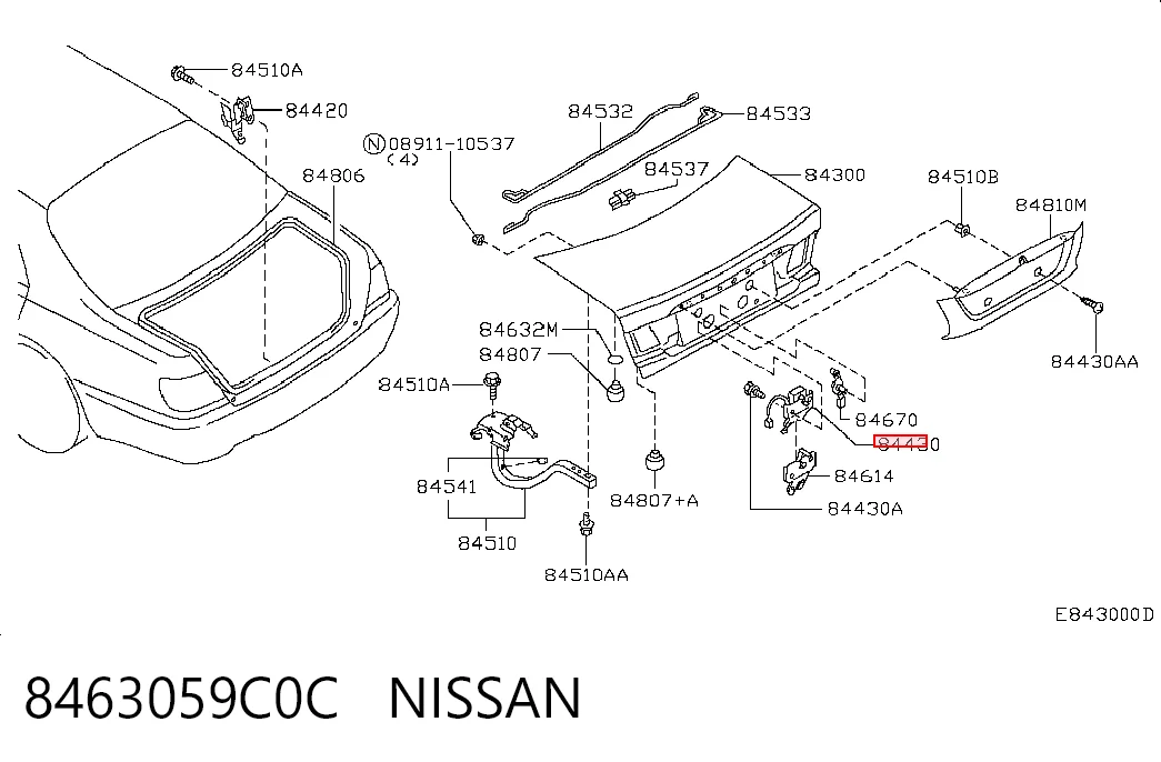 Cerradura de maletero para Nissan Almera N16
