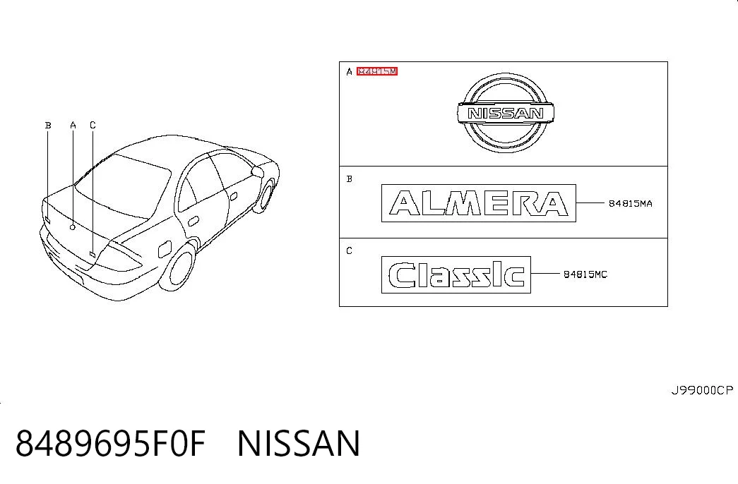 Emblema de tapa de maletero 8489695F0F NISSAN