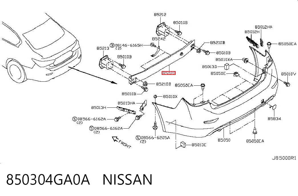Refuerzo parachoques trasero para Infiniti Q50 V37