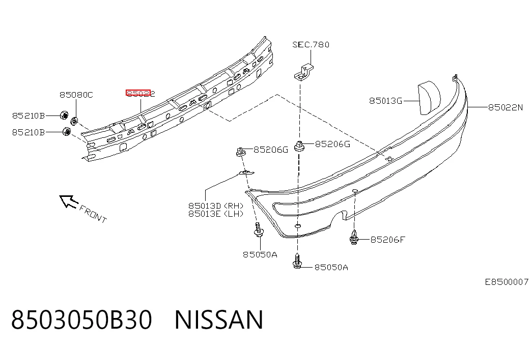 Refuerzo parachoques trasero para Nissan Micra  K11
