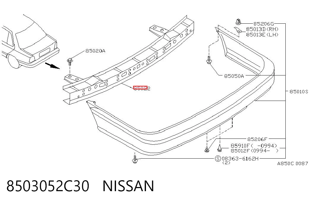 Comprar Refuerzo de parachoques trasero Nissan Sunny III N14 a bajo precio
