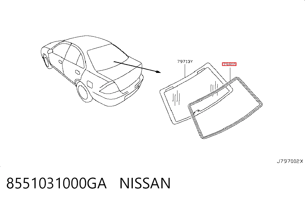 Moldura de cristal trasero 8551031000GA NISSAN