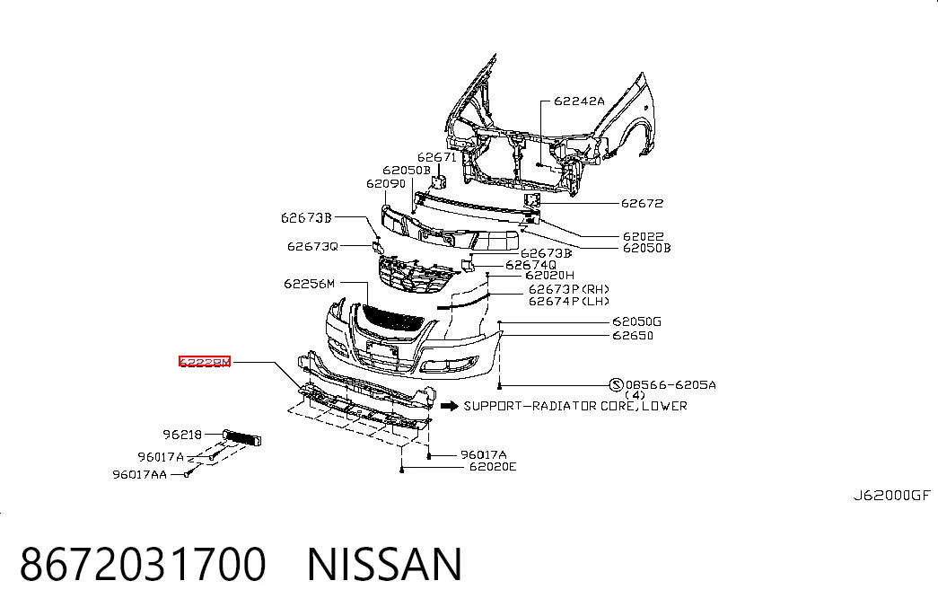 Alerón del parachoques delantero 8672031700 NISSAN