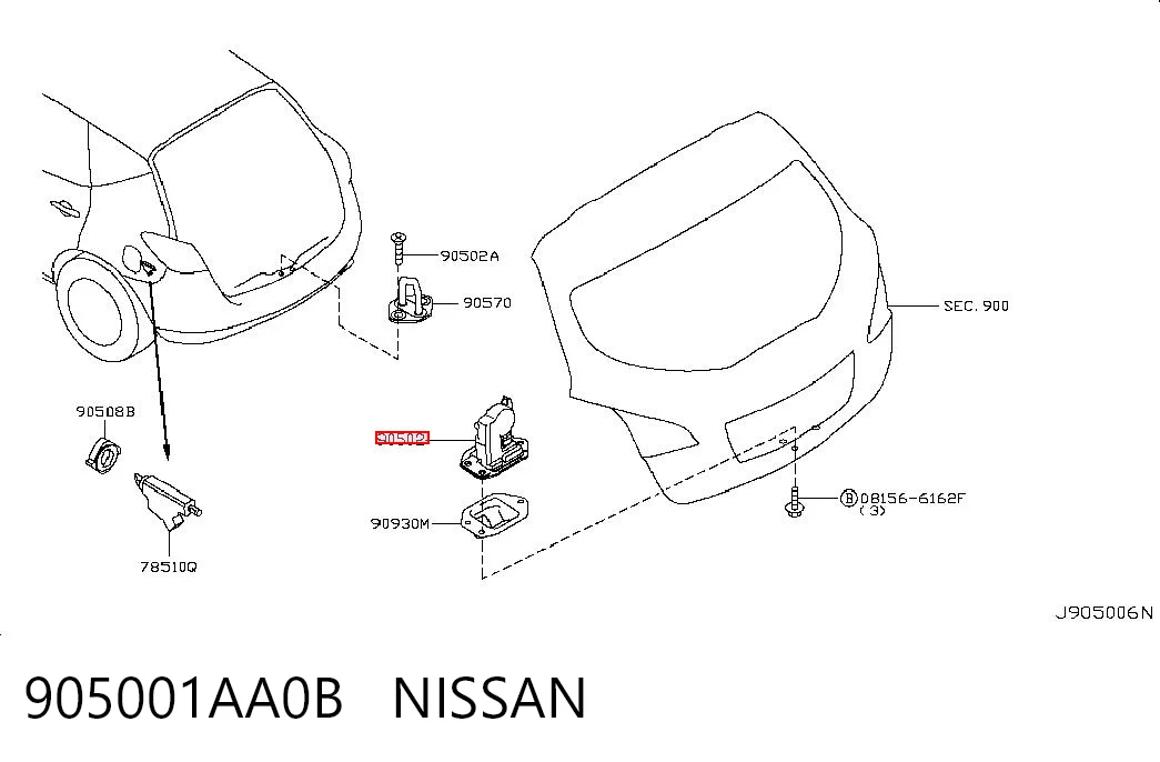 905001AA0B Nissan/Infiniti Cierre del maletero