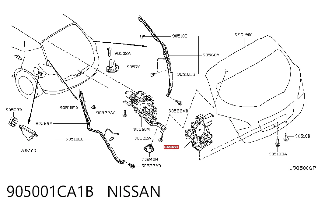 905001CA1B Nissan/Infiniti Cierre del maletero